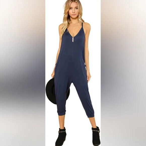 DIDK Navy Blue V-neck Jumpsuit Size Small - Picture 1 of 6